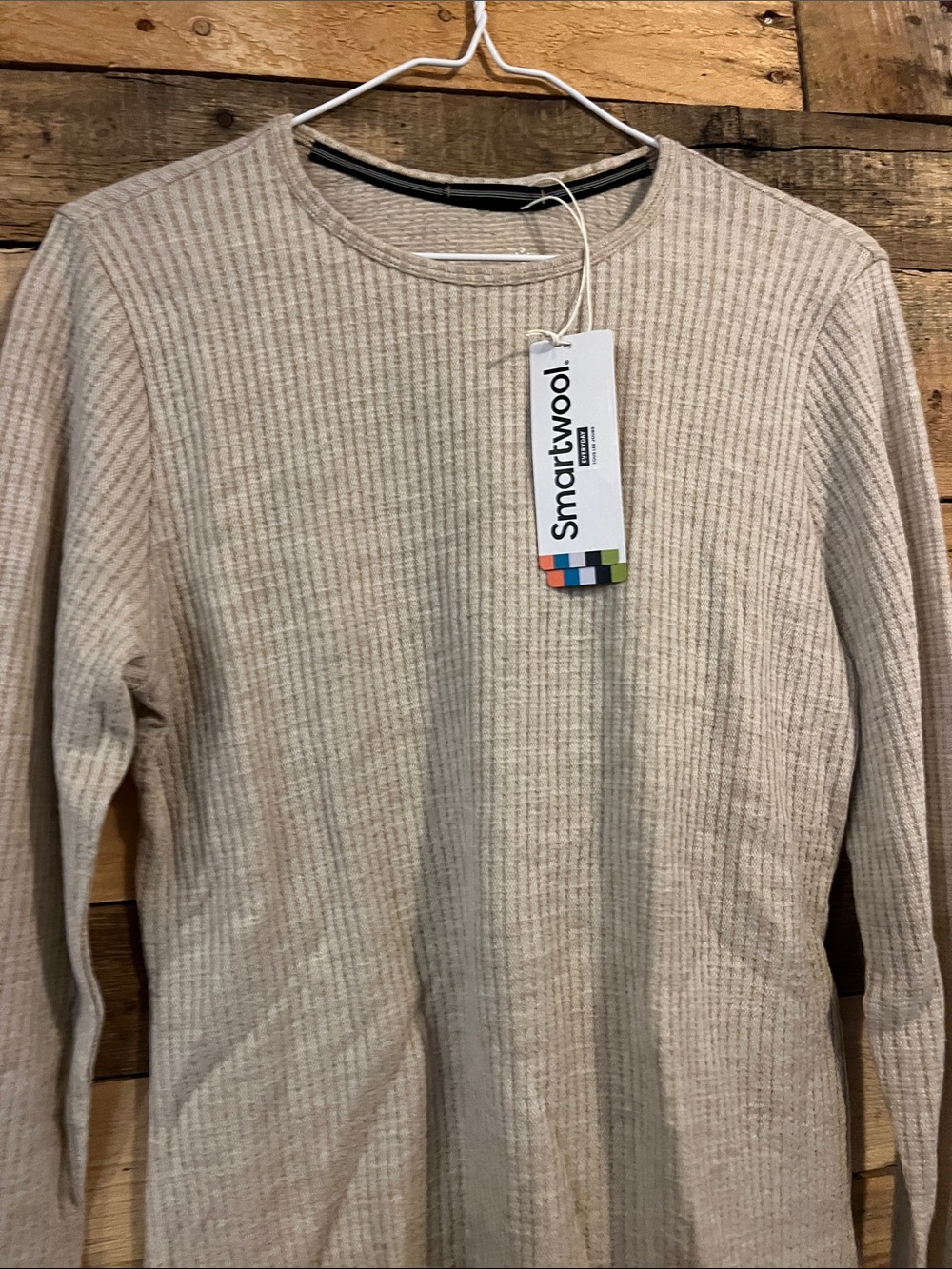 Woman’s  Long-Sleeve Smartwool Crewneck Sweater- Beige - Picture 6 of 7